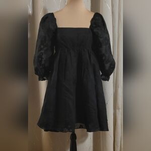 Storia Black Floral Burnout Puff Sleeve Mini Dress Small